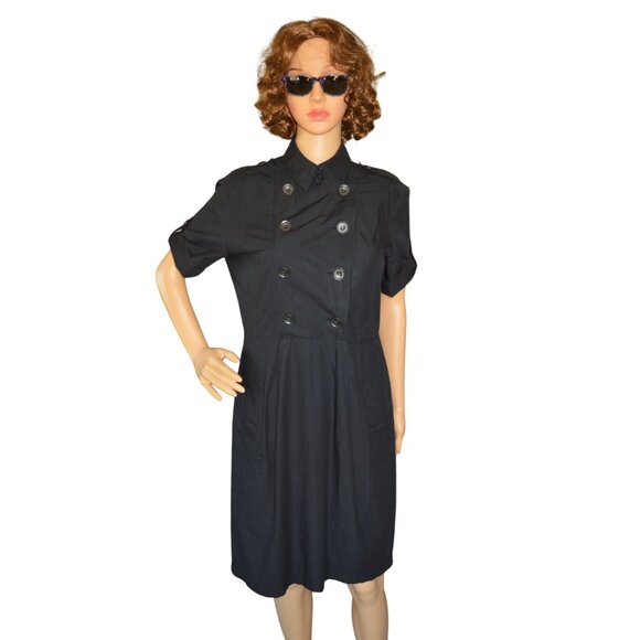 Burberry Brit Black Double Breast Military Shirt Dress Women's Size 10 Coquette - Picture 1 of 10